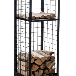 Portalegna Camino in Metallo Scaffale Portalegna in Rete Metallica 2 Ripiani Camino Legna 40x40CM, Alto120 CM  -  NERO