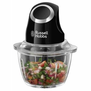 Russell Hobbs Tritatutto Da Cucina Elettrico Mini Nero - Contenitore in Vetro con Coperchio - 500ml, Tritatutto per Verdure, Mixer, Tritatutto Elettrico per Verdure, Frutta e Carne, 24662-56