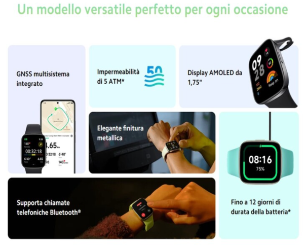 Xiaomi Redmi Watch 3, Display AMOLED HD 1.75", Telefonate Bluetooth, Monitoraggio della SpO2 e Frequenza Cardiaca, Resistenza all'Acqua 5ATM, Autonomia di 12 giorni, 121 Modalità Fitness, Beige - immagine 5